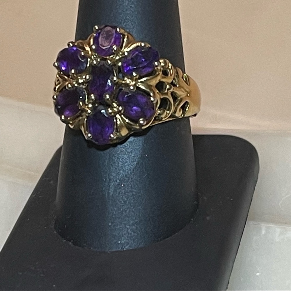 🍇Fabulous Vintage Style 14k Gold Over Silver Filigree Amethyst Flower Ring! - Picture 3 of 15